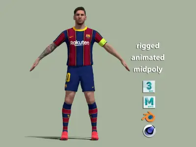A-Pose rigged Messi Barcelona 3D model