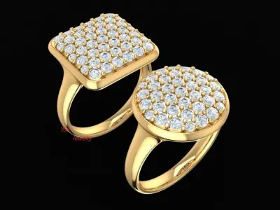 Round and Square Face Pave Stone Men Ring Jewelry 509 3D print model