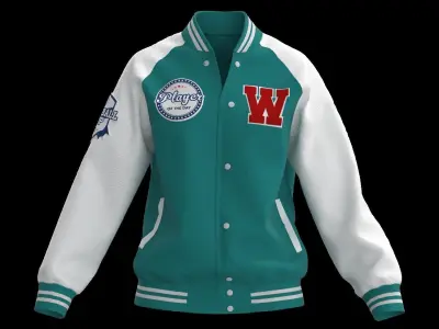 Female raglan varsity jacket 3D model