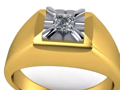 Princess Cut Mens Solitaire Ring Wedding Band Classic  3D print model