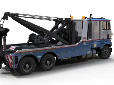 80s American industrial tow truck Low-poly 3D model