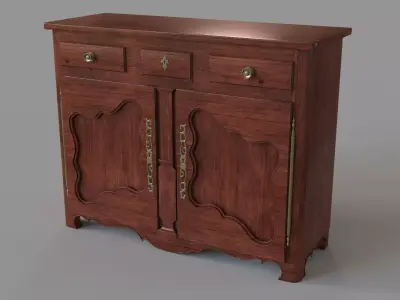 Antique Wood Credenza 3D model