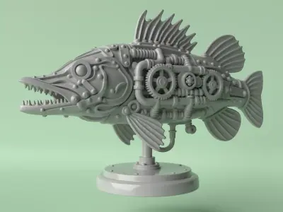 Iron Pike Steampunk Pike Fish Sculpture 3D print model