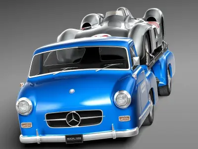 Mercedes-Benz Renntransporter Combo 1954 with grand prix car 3D model