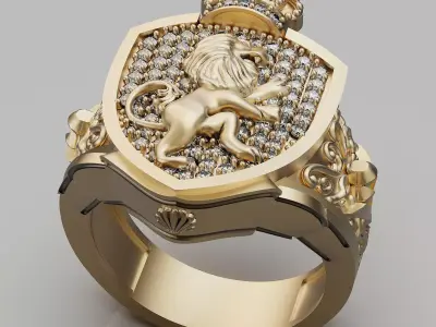 Lion ring silver gold sterling printable jewelry 3D model 3D print model purchase