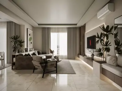 Modern Apartment Interior Living Dining  and Bedroom Corona 3D model
