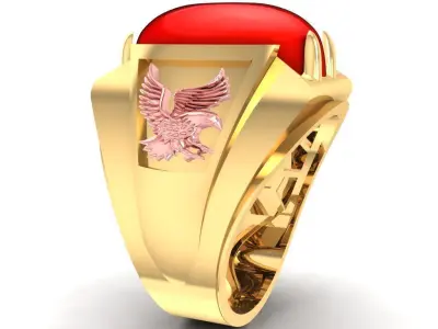 Eagle Red Oval Gemstone Men Ring  2470 3D print model