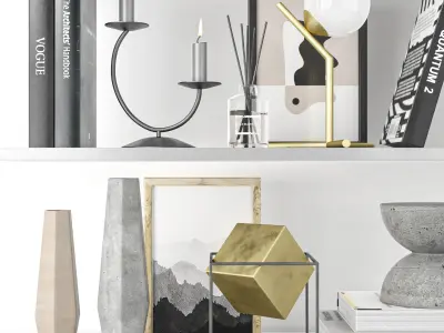 decorative set on shelves 5 3D model