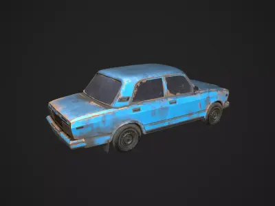 Low Poly Abandoned Rusty Car - Textured  Low-poly 3D model