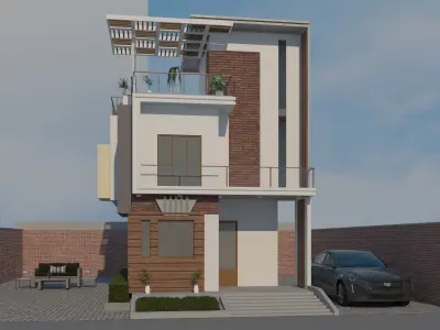High-tech designed home only exterior of a model is available 3D model