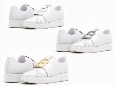 Balmain White Leather B Court Sneakers With Monogram Low-poly 3D model