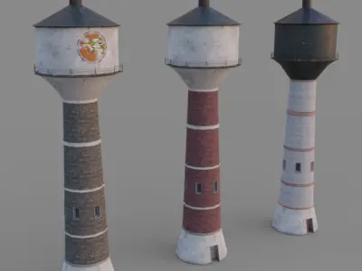Water Tower pack for city country and railway steam Free low-poly 3D model