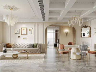Luxury living room dining room interior scenes 42 3D model