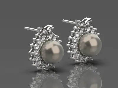 Luxury pearl and diamond STL earrings model pe0012 3D print model