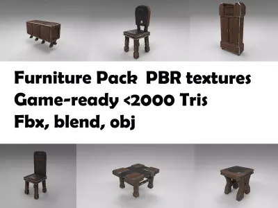 Furniture collection low poly wooden cabinet Low-poly 3D model
