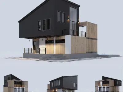 Residential houses with plans 3D Model Collection