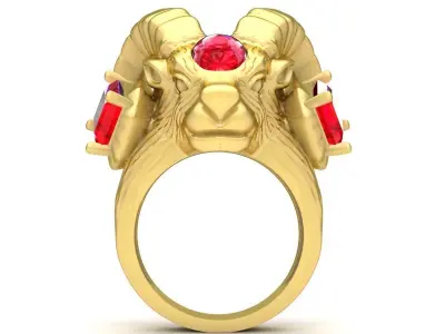Luxury Ram Head Ruby Stone Ring for Men  3743 3D print model