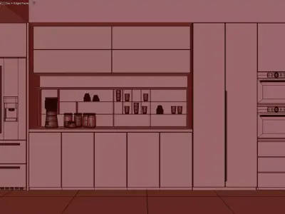 Modern Dark-Toned Kitchen with Built-In Wine Storage 3D model