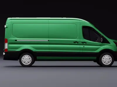 Transit Van Long Truck Green 3D model