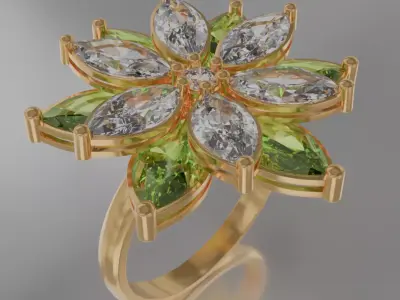 six flower shaped ring with gems 3D model jewelry 3D model