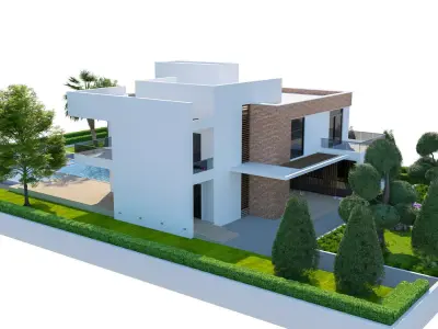 Contemporary House with Yard and Swimming Pool 3D Environment Low-poly 3D model
