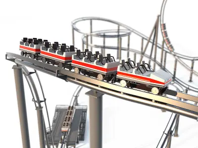 Roller Coaster Track and Train 3D model