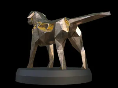 Steampunk Small Tan Dog Pose Low-poly 3D model