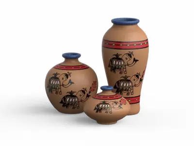 Madhubani Coral Terracotta Pots  Low-poly 3D model