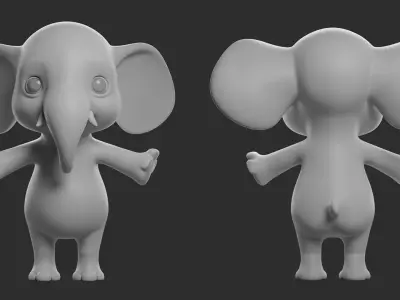 Cartoon Elephant II  Basemesh Low-poly 3D model