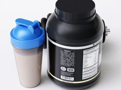 Supplement Packaging with Dumbell and Shaker 3D model