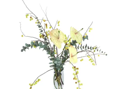 Green anthurium and Crabapple and Eucalyptus 3D model