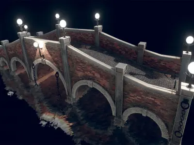 Bridge 5 with lights Low-poly 3D model