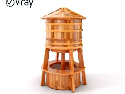 Wooden Water Tower Model Pack for Interactive Use Low-poly 3D model