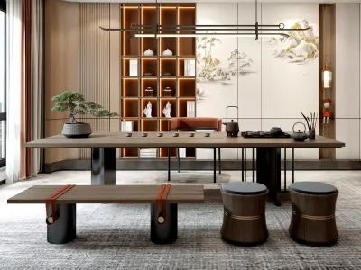 Chinese tearoom study room Low-poly 3D model