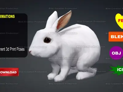 WHITE RABBIT ANIMATED Low-poly 3D model