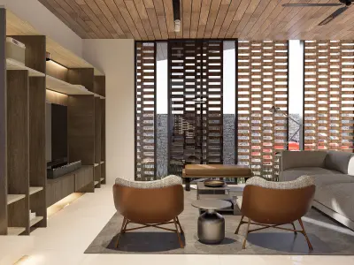 Pelangi modern living room with wooden ceilings 3D model