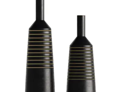 Matte Black Gold Lined Vases 3D model