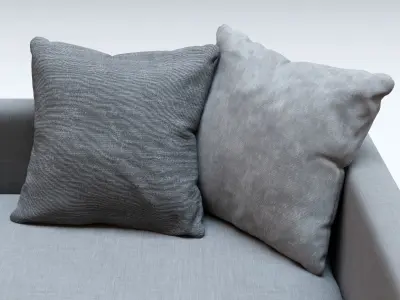 Gray Fabric Couch and Wooden Coffee Table 3D model