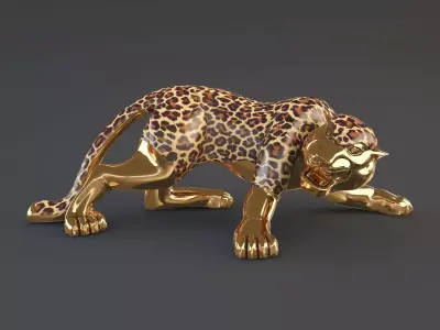 Panther gold leopard statue 3D model