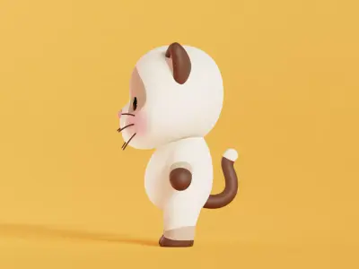 Cat Character Cartoon Siamese Chibi Kawaii  Low-poly 3D model