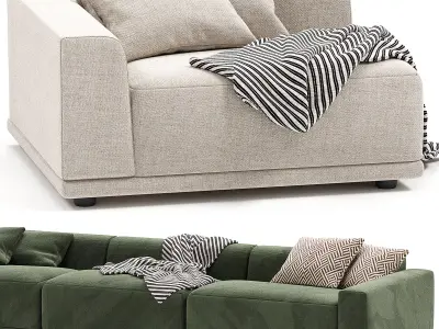 Faible 4 Piece L Shaped White Performance Linen Sectional Sofa 3D model