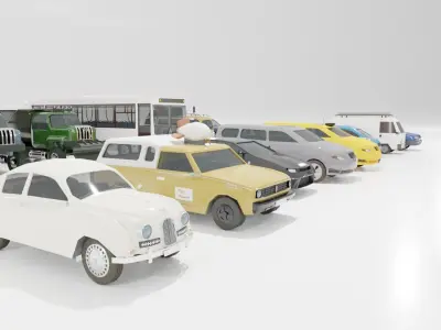 Low poly vehicle set car parking Low-poly 3D model