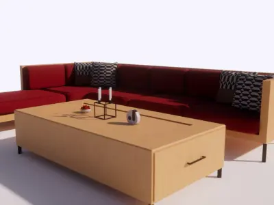 modern sofa and table - wood table and wood sofa Free 3D model