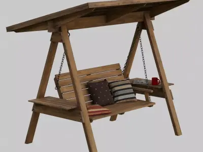 Garden swings with pillows Low-poly 3D model