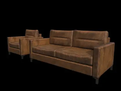 Sofa and Armchair Low-poly 3D model
