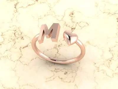 Alphabet Jewelry with Heart Ring M 3D print model