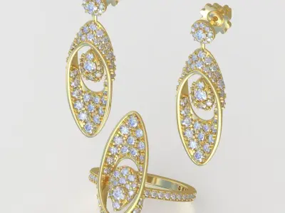 Ring and Earring  Set 3D printable model 0083 3D Model Pack