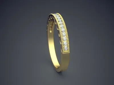 Luxury Golden Engagement Ring With Carving and Diamond Details 3D print model