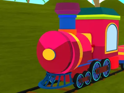 Train colorful on tracks Low-poly 3D model