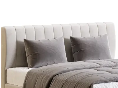 Wooden Non-Adjustable White Upholstered Modern Bed 3D model